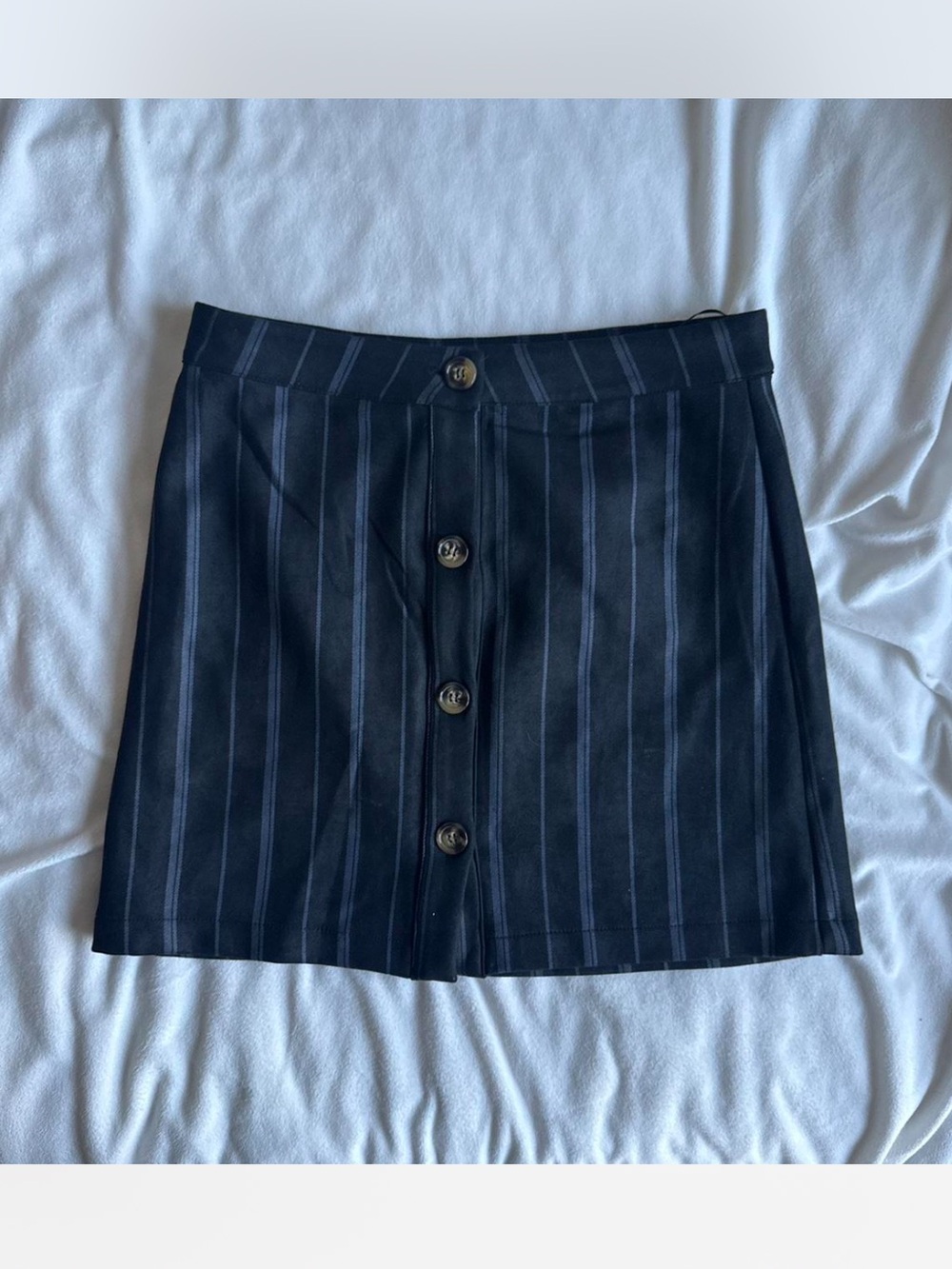 miami Navy Pinstripe Button-Front Mini Skirt